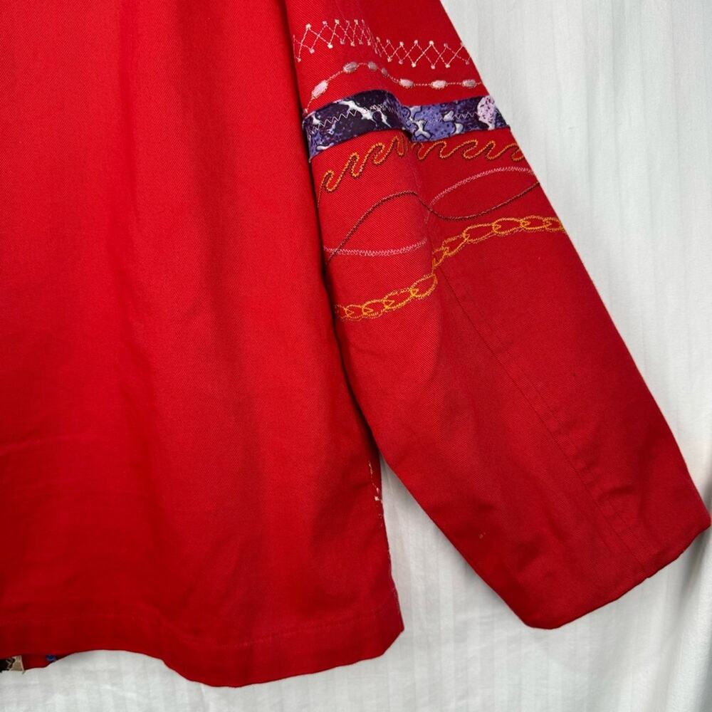 Coldwater Creek Vintage Red Textured Blazer Women Petite Large Embellished Boho - Picture 8 of 9